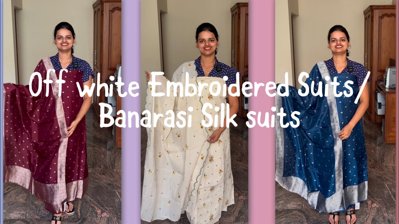 EPI 467|UNIQUE BANARASI SILK & OFF-WHITE EMBROIDERED SUITS #banarasisilk #salwarsuits  @curatedvault