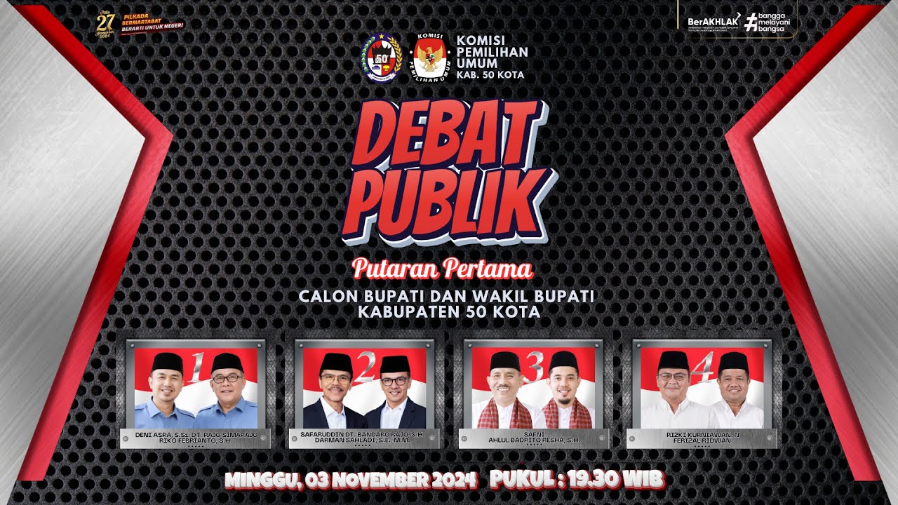 🔴 LIVE : Debat Publik Putaran Pertama Calon Bupati dan Wakil Bupati Kabupaten Limapuluh Kota 2024