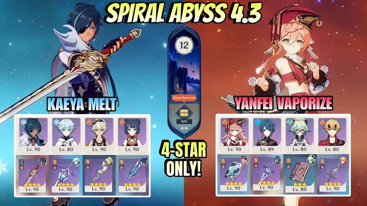 NEW SPIRAL ABYSS 4.3! 4-Star Characters & Weapons Floor 12 | Genshin Impact