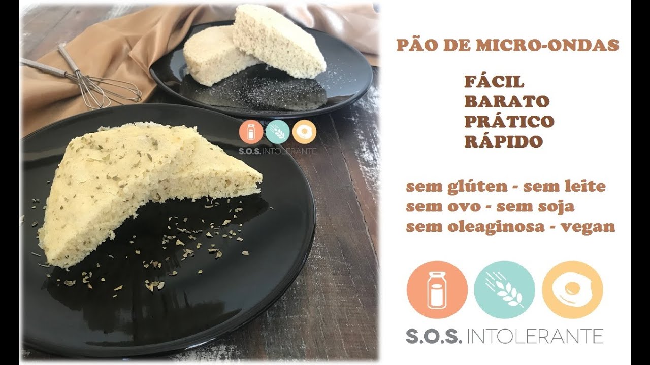 Pão de micro-ondas fácil, sem glúten, sem lactose vegano