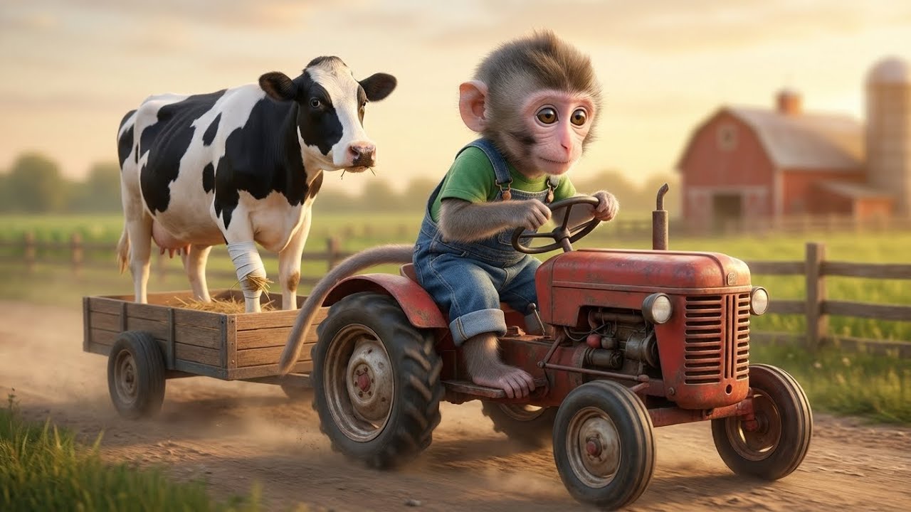 Baby Monkey Finds a Hurt Cow! Can He Save His Friend in Time? 🐒🐄❤️