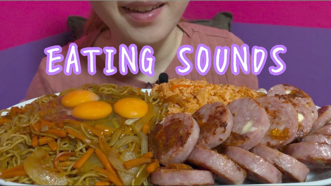 《Eating sounds》焼きそば!キムチ焼き飯!チーズハム!Stir-fried noodles with raw eggs!Kimchi fried rice!Cheese sausages!