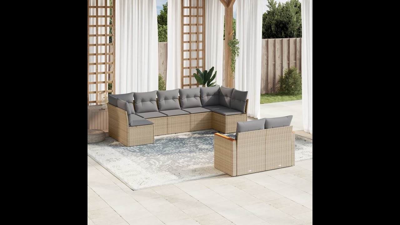 9-delige Loungeset met kussens poly rattan gemengd beige