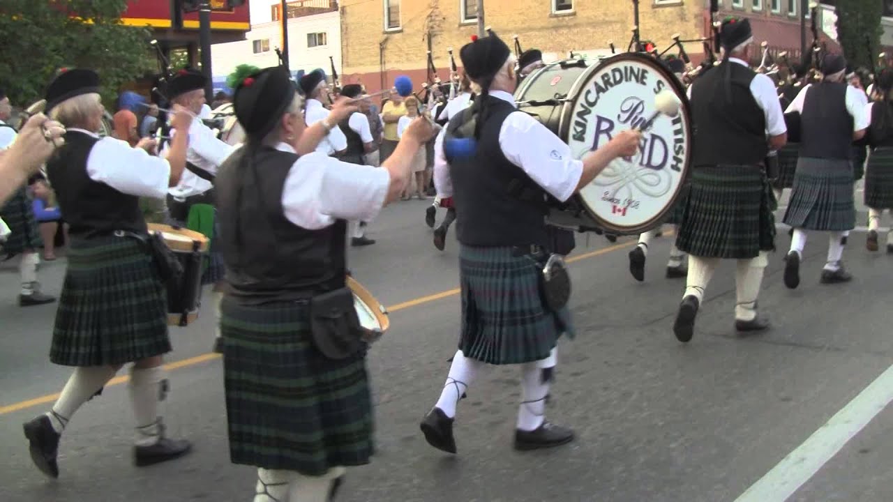 Kincardine Scottish Pipe Band parade heading north on Queen St