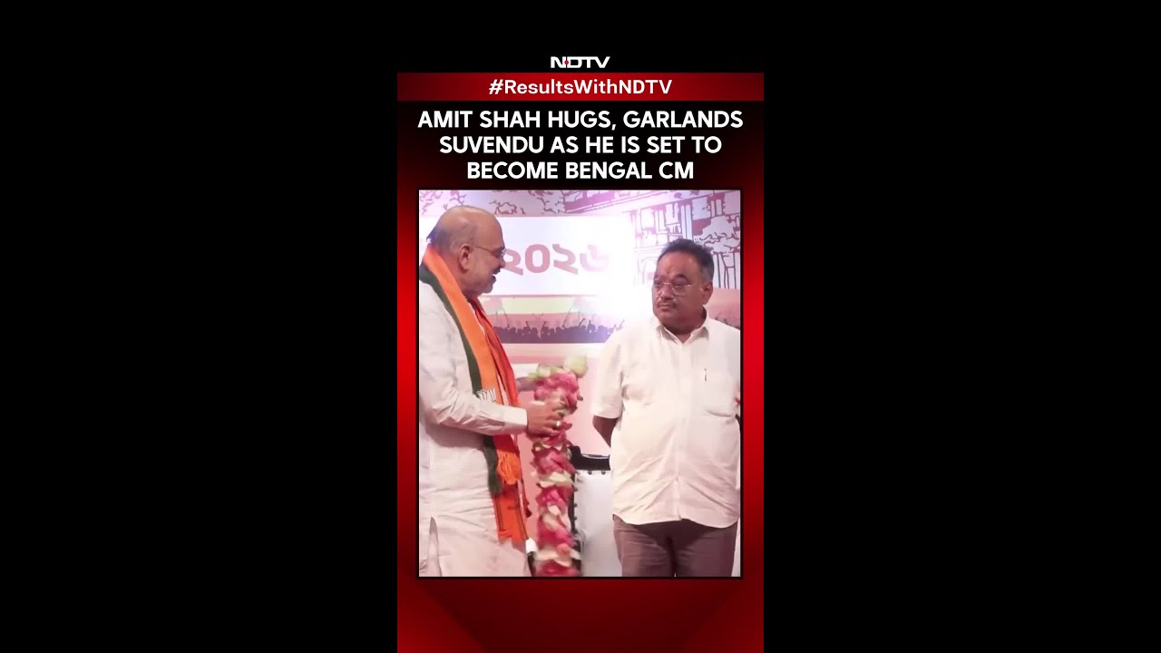 Amit Shah Hugs, Garlands Suvendu As He Is Set To Become Bengal CM