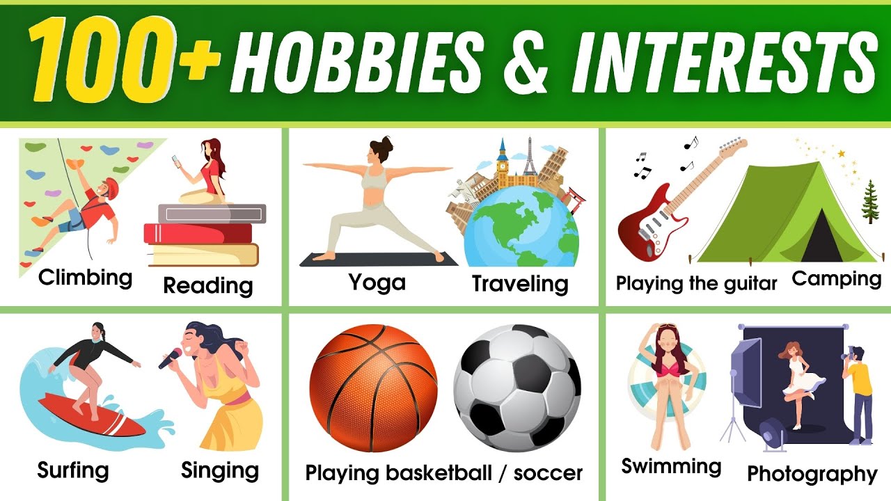 100+ Hobbies and Interests | English Vocabulary in Pictures | List of Hobbies (Part 1)