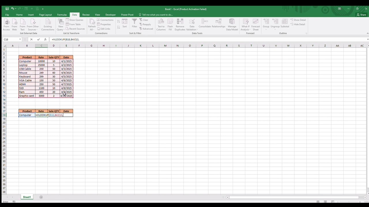 How to find Date & use vlookup formula in Excel