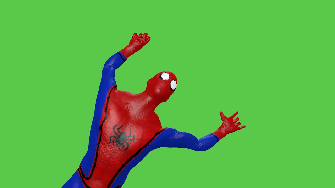 Spider-Man dancing on a green screen