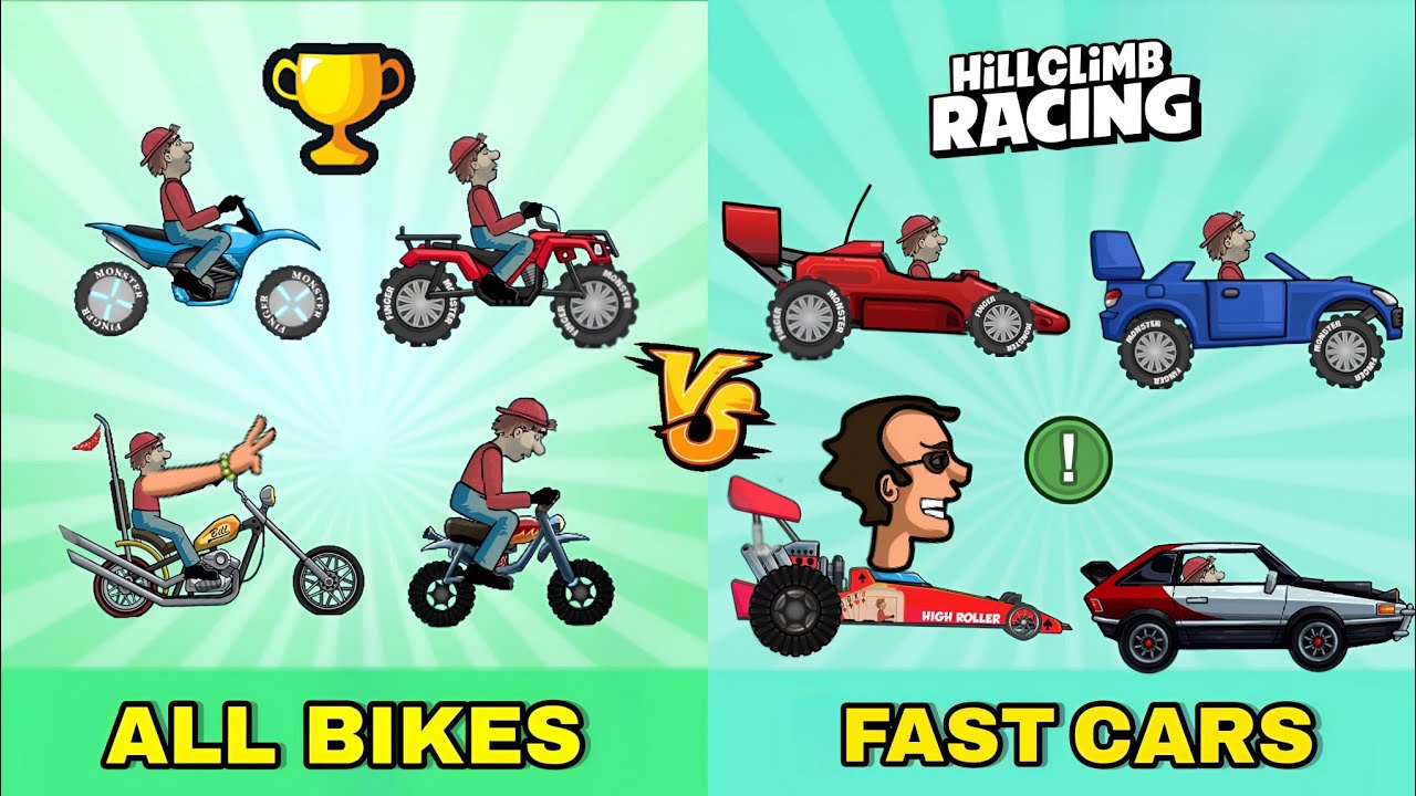 Hill Climb Racing — ВСЕ МОТОЦИКЛЫ против САМЫХ БЫСТРЫХ АВТОМОБИЛЕЙ