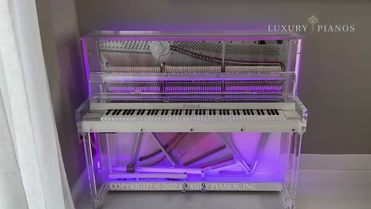 Transparent Acrylic Piano Delivery in Miami | Custom Lucid iDyllic Upright with LED & Player System