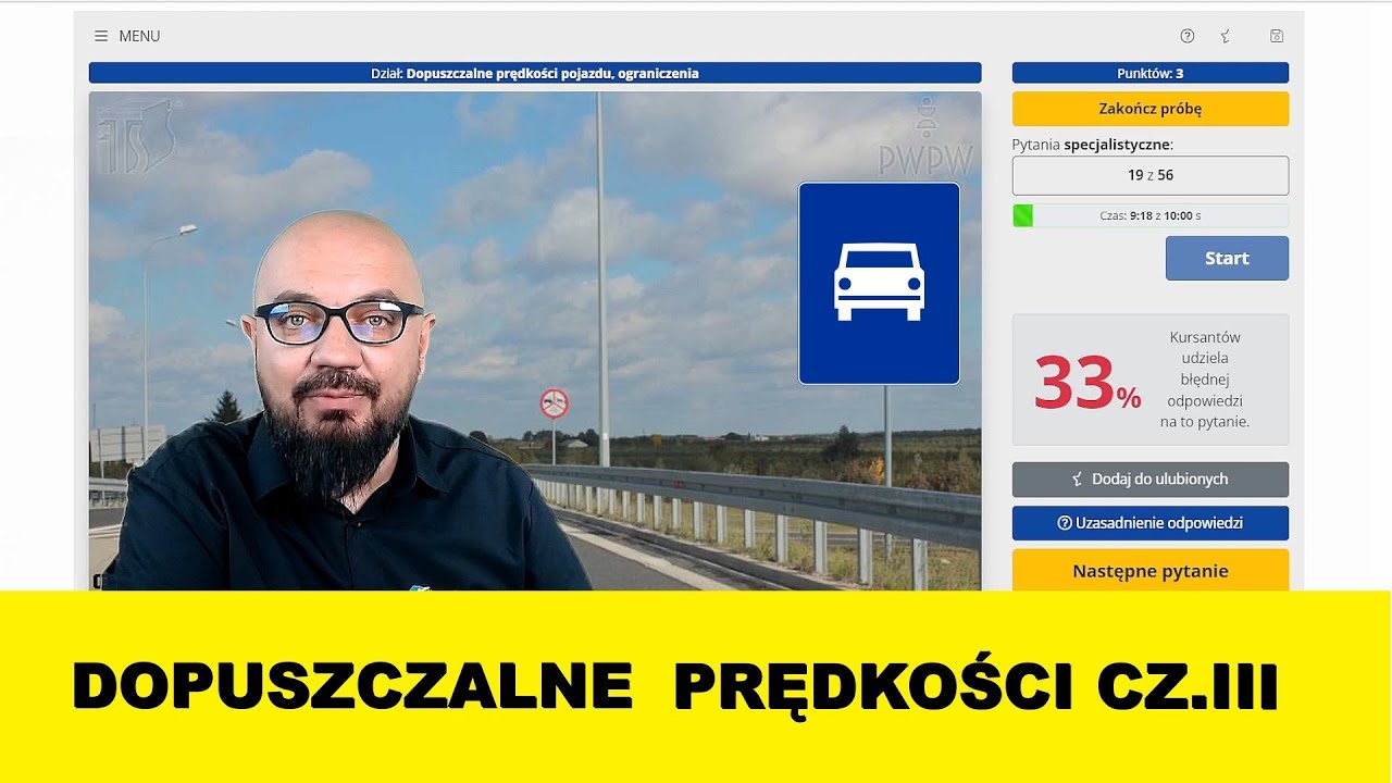 Najtrudniejsze pytania: dopuszczalna prędkość - część III. Testy ZdamyTo