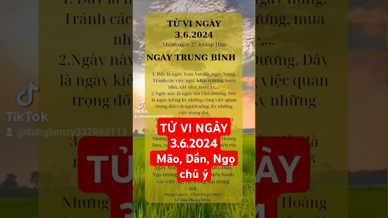 Tử vi ng&agrave;y 3.6.2024 nhằm ng&agrave;y 27.4.2024 #tuvi #tuvihangngay #tuvingaymoi