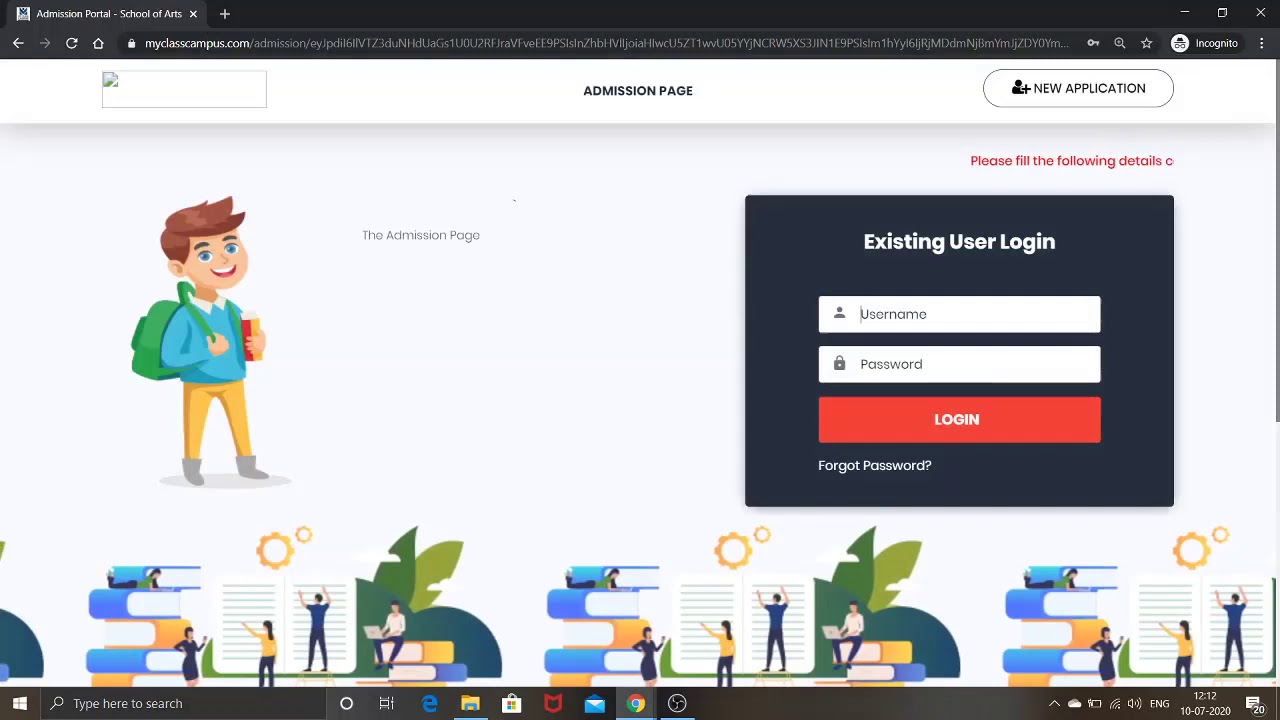 Working of online admission Portal