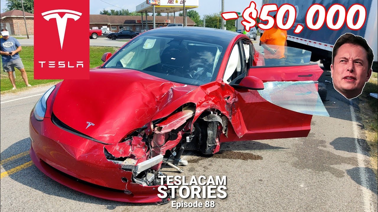 EXTREME $50,000 DAMAGE TO TESLA IN CRASH WITH TRUCK | TESLACAM STORIES #88