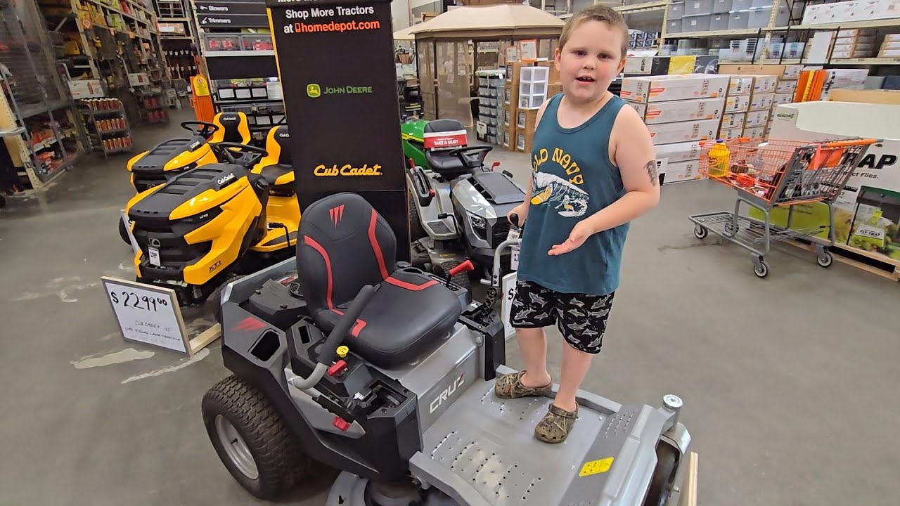 KIDS AND LAWN MOWERS VIDEO! Shopping at Home Depot for Lawnmowers and a new Fride! Zero Turn Murray