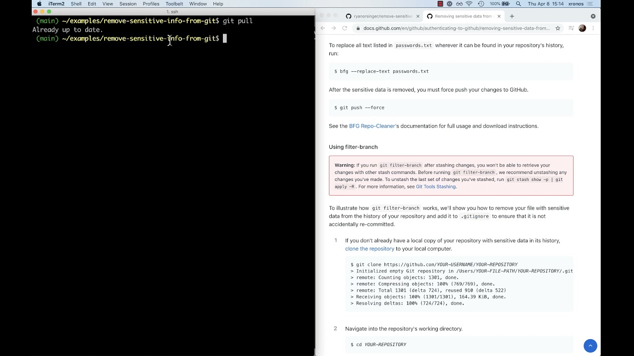 Removing sensitive information from git history