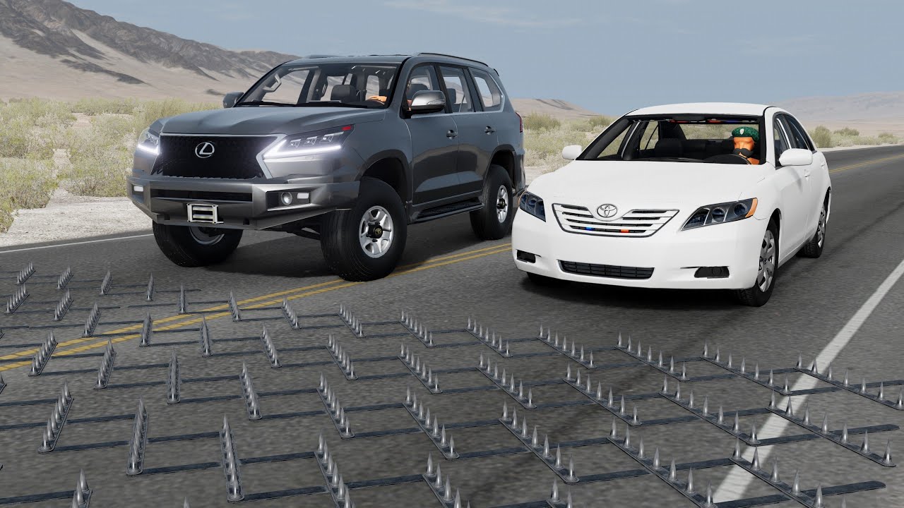 محاكي الحوادث : السيارات ضد الشوك 🚗🚧 50# BeamNG drive