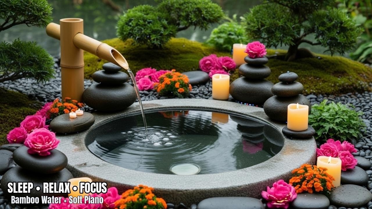 Reading & Study Ambience: Bamboo Water + Gentle Piano (No Talking) • Live Soundscape