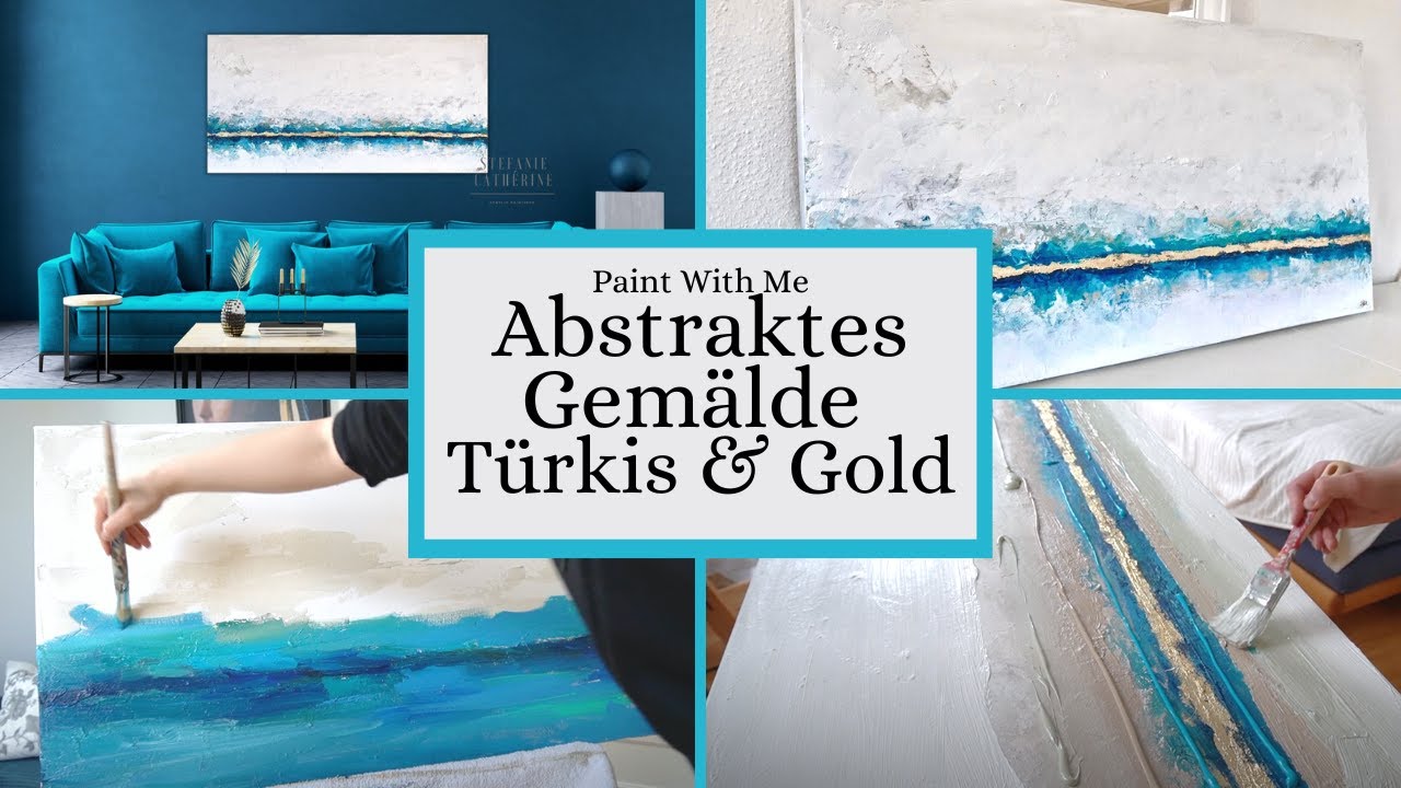 Abstraktes Gemälde in Türkis, Blau & Gold 🐬✨🤍Maritime Acrylmalerei