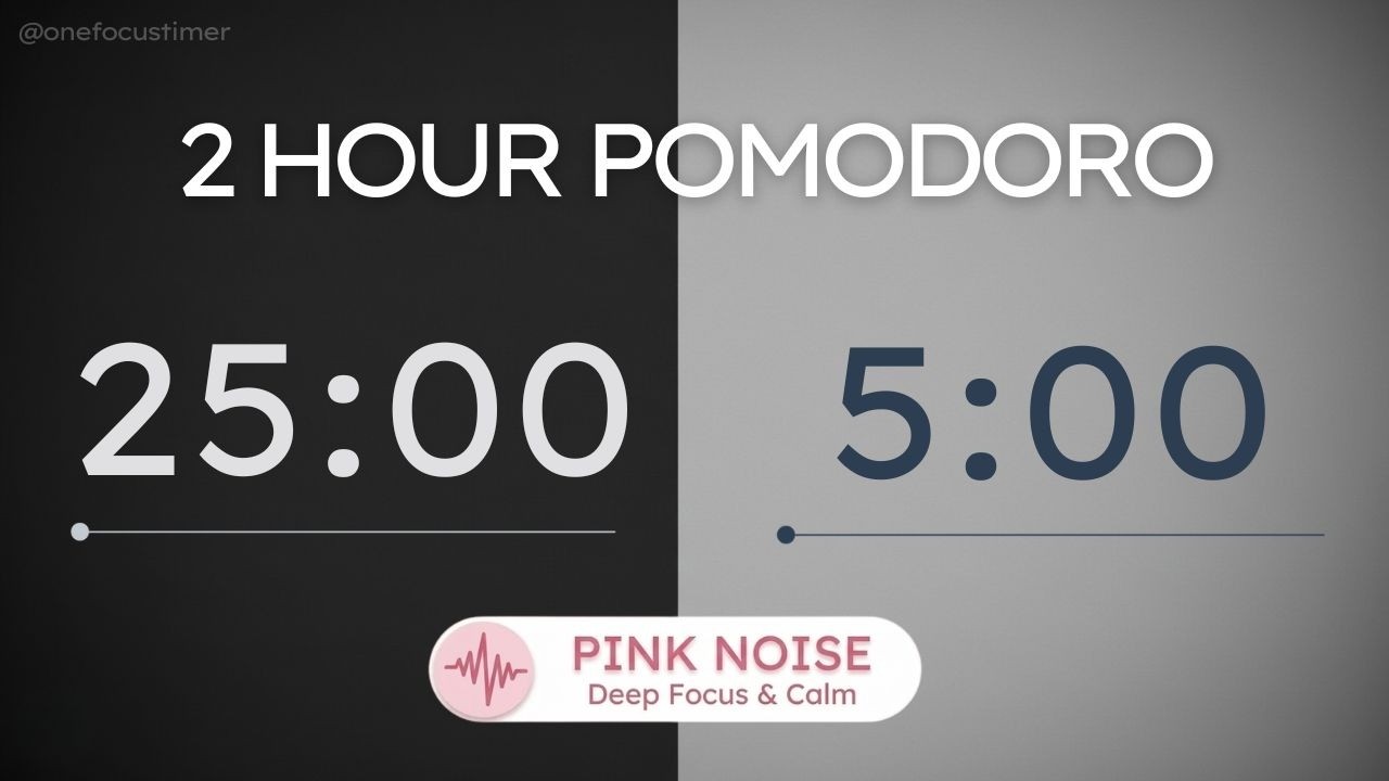 Pink Noise Pomodoro Timer 25/5 (2 Hour) | ADHD Study Focus | Dark Gray Minimal