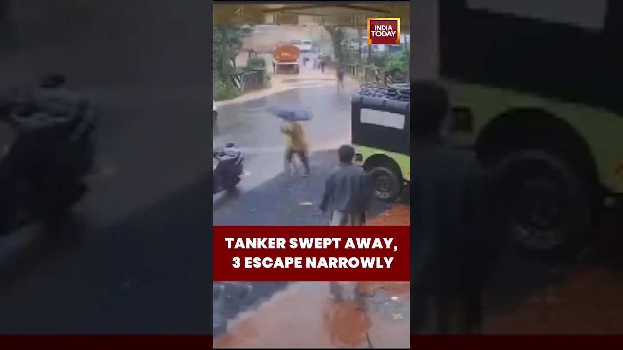 Video: Narrow Escape For 3 As Landslide Launches Tanker Towards Them #wayanad #landslide #viral