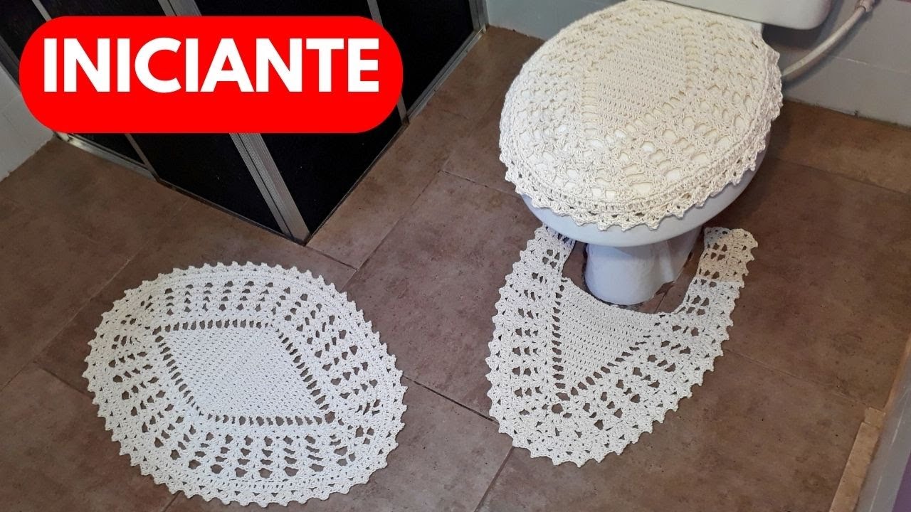 JOGO DE BANHEIRO EM CROCHÊ INICIANTE TAPETE DA PIA PARTE 1 MODELO LOSANGO
