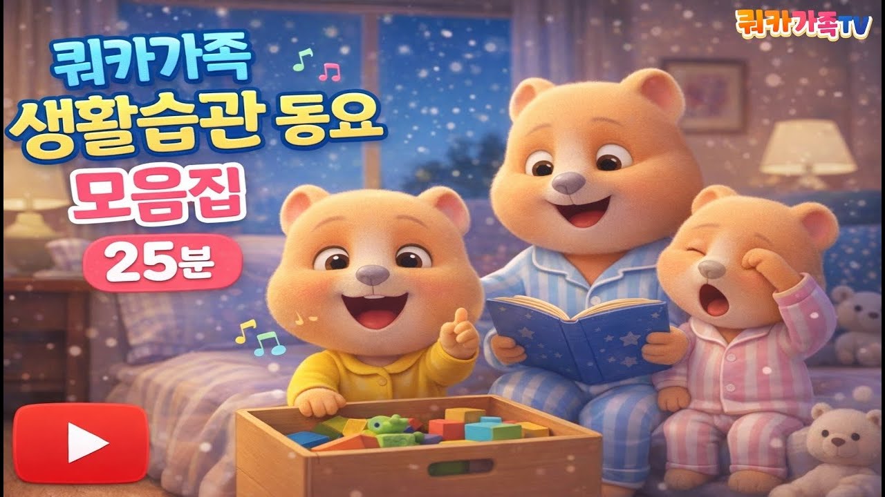 [쿼카가족TV] 아이 생활습관 동요 모음집 25분｜카시트습관·화장실습관·병원놀이·식습관·양치·수면교육｜유아 생활습관 노래ㅣ애니메이션ㅣ어린이 동요 | 키즈송ㅣ어린이동요베스트ㅣ