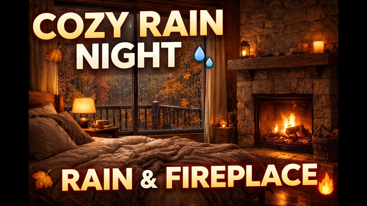 Cozy Bedroom Fireplace & Rain Sounds 🌧️🔥 Fall Night Ambience for Deep Sleep