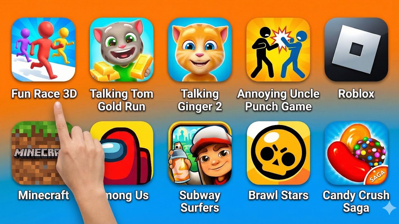 Fun Race 3D, Talking Tom Gold Run, Ginger 2 & Annoying Uncle - Funny Gameplay