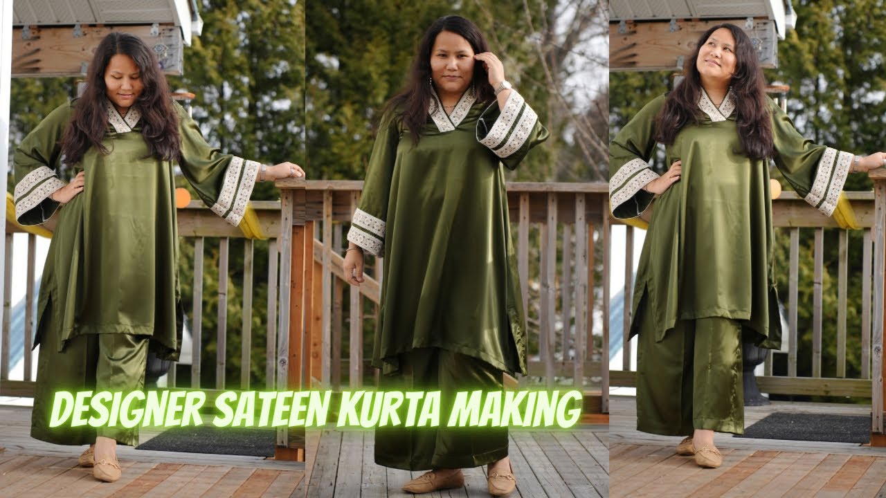 How to Make Designer Sateen Kurta Cutting and Stitching|Designer Sleeve |Maina Thapa