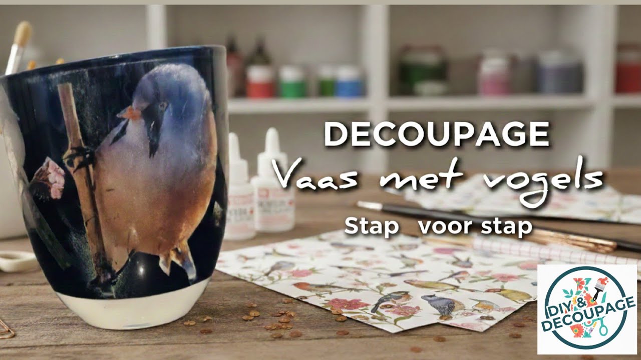 DIY decoupage vaas tutorial - vogels - vaas decoreren ideeën