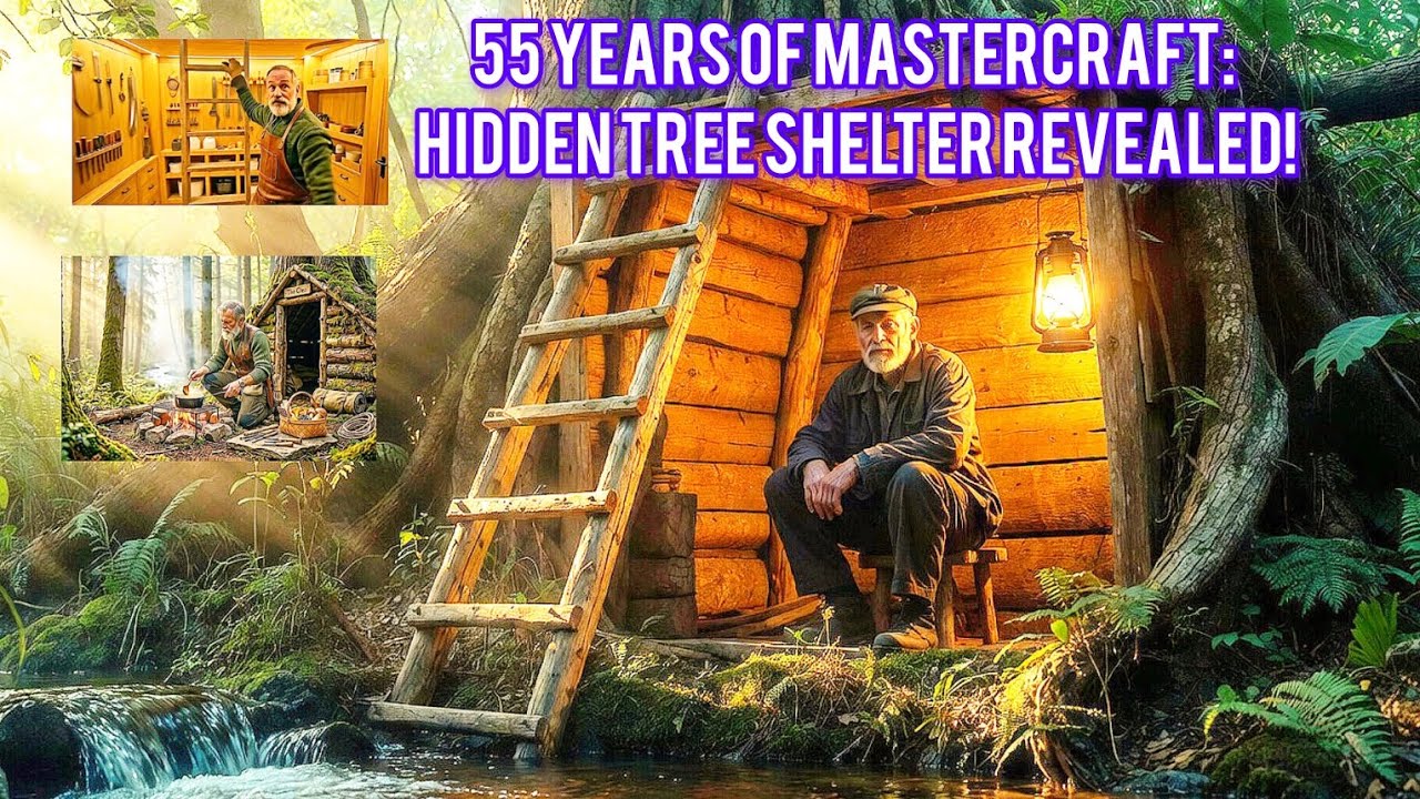 Surviving in the Wild: Hidden Tree Shelter Build & Forest Life Cinematic Journey | 55-Year-Old 