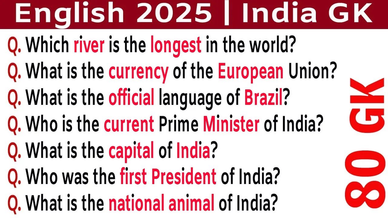 80 General Knowledge Questions and Answers for All Competitive Exams in English 2025 | India GK