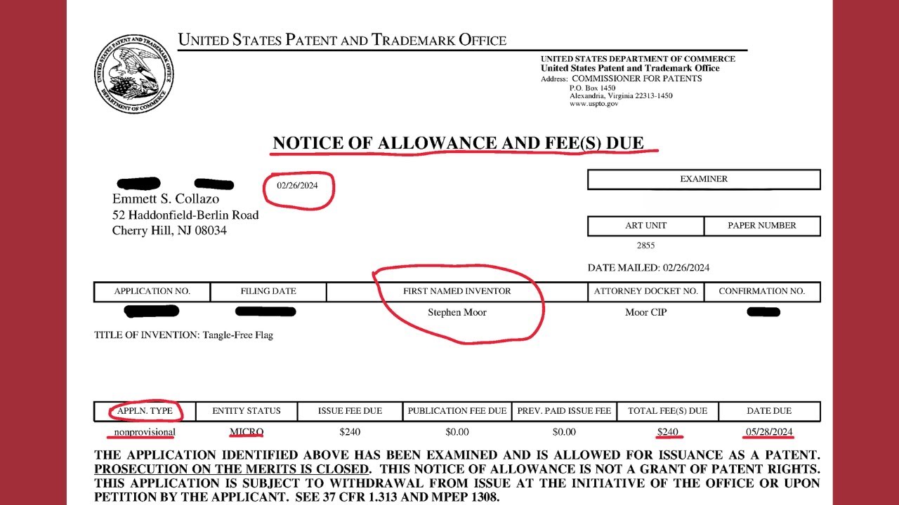 USPTO issues me a NOTICE of ALLOWANCE for a Tangle Free American flag Non-Provisional Utility Patent