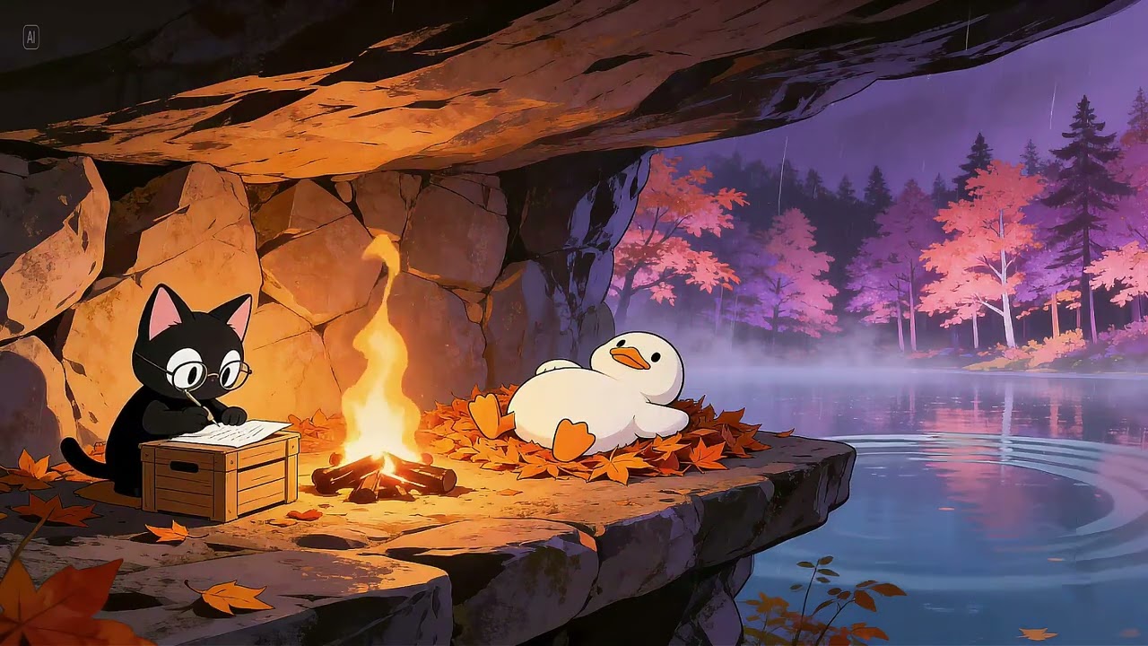 Your mind needs a rest. Let it wander for a bit 🍂 Cozy Autumn Rain Campfire Lo-fi for Study, Focus