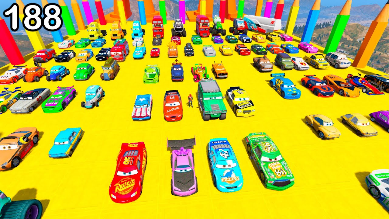 GTA V Mods Stunt Car Racing Challenge By SPIDER-MAN With Amazing DISNEY CARS AND MCQUEEN ep 188