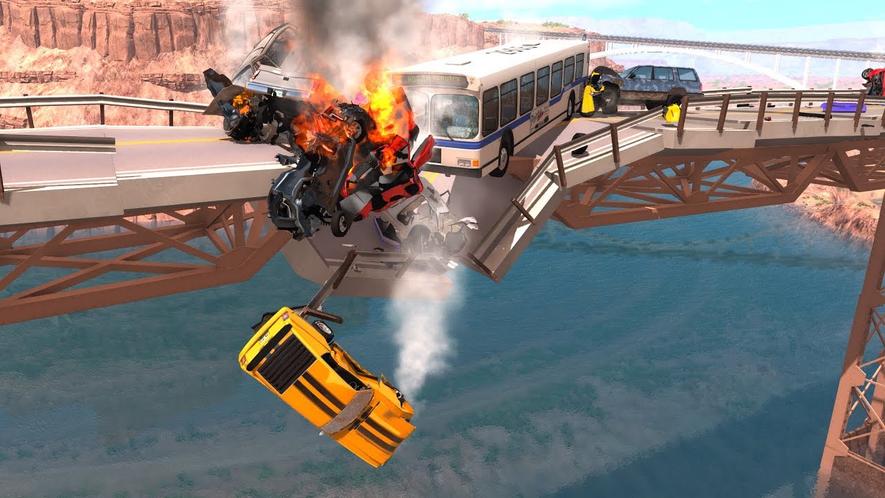 Collapsing Bridge Pileup Crashes #4 - BeamNG Drive Crash Testing
