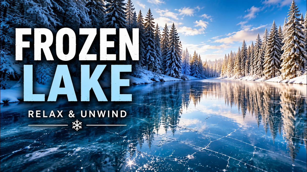 Frozen Lake Screensaver – Sparkling Ice, Snowy Pines & Calm Winter Sky Reflections