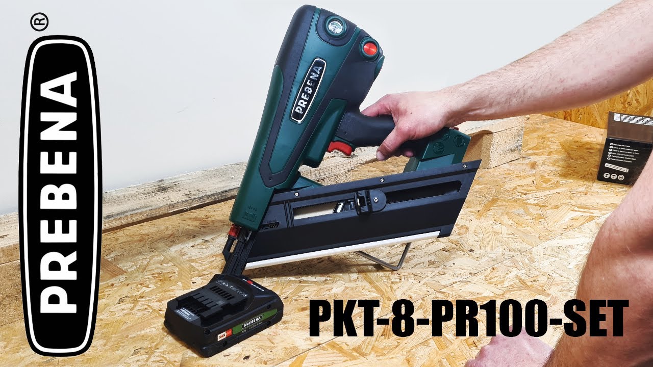 Wbijanie gwoździ gwoździarką hybrydową Prebena PKT Hybrid PKT-8-PR100-SET