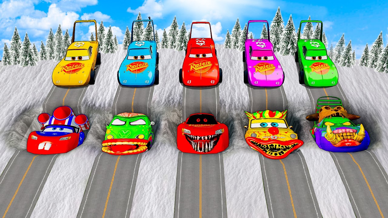 Mega Pixar Cars Pit Transform Big & Small Lightning McQueen Into Zombie Mcqueen! BeamNG.Drive Battle