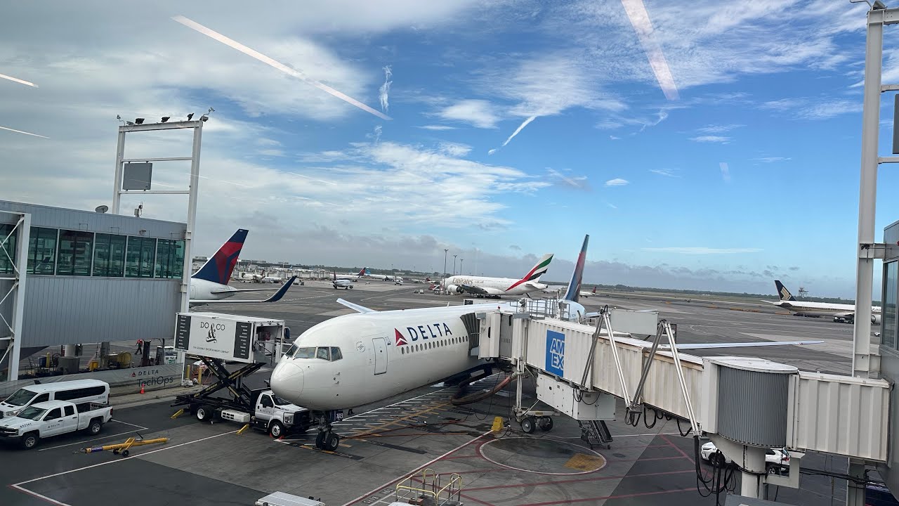 Taking off from JFK-NCE on Delta airlines Boeing 767-400ER