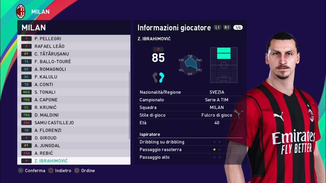 Milan 2021-22 #eFootball 2022 Ps4 #Ps5 PES 2021 Player Faces Ratings Patch Serie A Option File