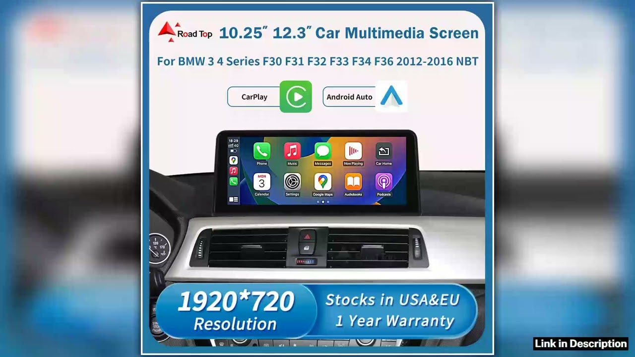 Road Top 1920720 Wireless Carplay Android Auto Multimedia Display For BMW 3 4 Series F30 F31 F32