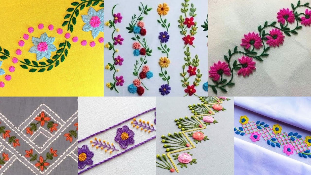 Elegant And easy borderline hand embroidery designs #embroidery 