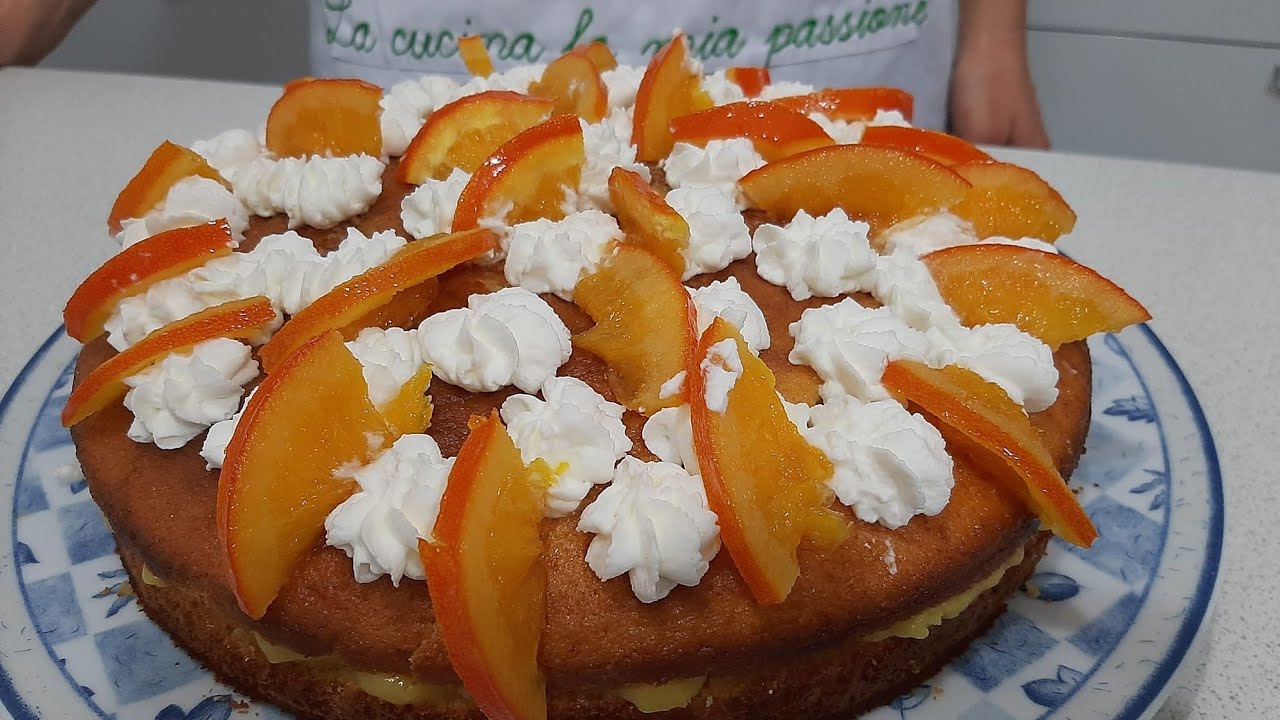 Torta all'arancia con crema all'arancia, panna e arance caramellate/Orange cake