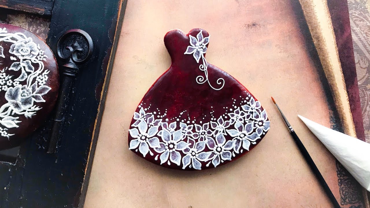 Beautiful dress cookie. Polish Glaze & Royal Icing