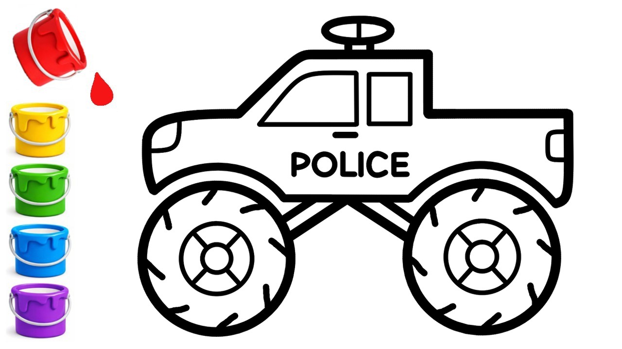 How to Draw a Police Monster Truck 🚓🚙 | Easy Drawing and Coloring for Kids