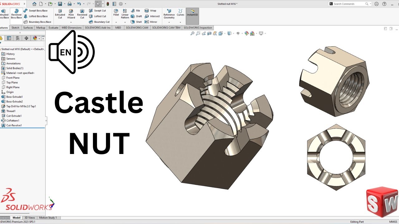 Slotted/Castle Nut SolidWorks Tutorial 2025! Exercise 143