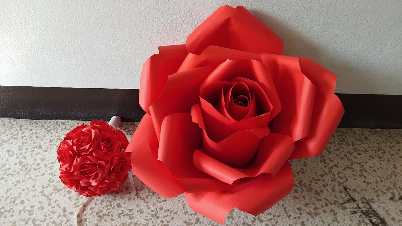 ดอกไม้กระดาษ#6(กุหลาบดอกยักษ์จากกระดาษA4) l แม่เนย น้องพอสDIY