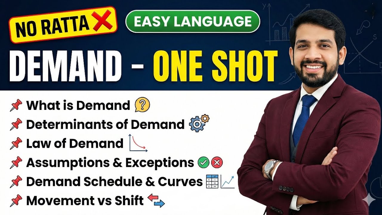Demand – One Shot 🔥 Class 11 Economics | Law of Demand, Determinants | No Ratta ❌ Easy Language